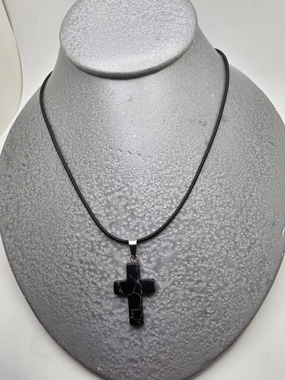 Black Marble Cross Pendant Necklace